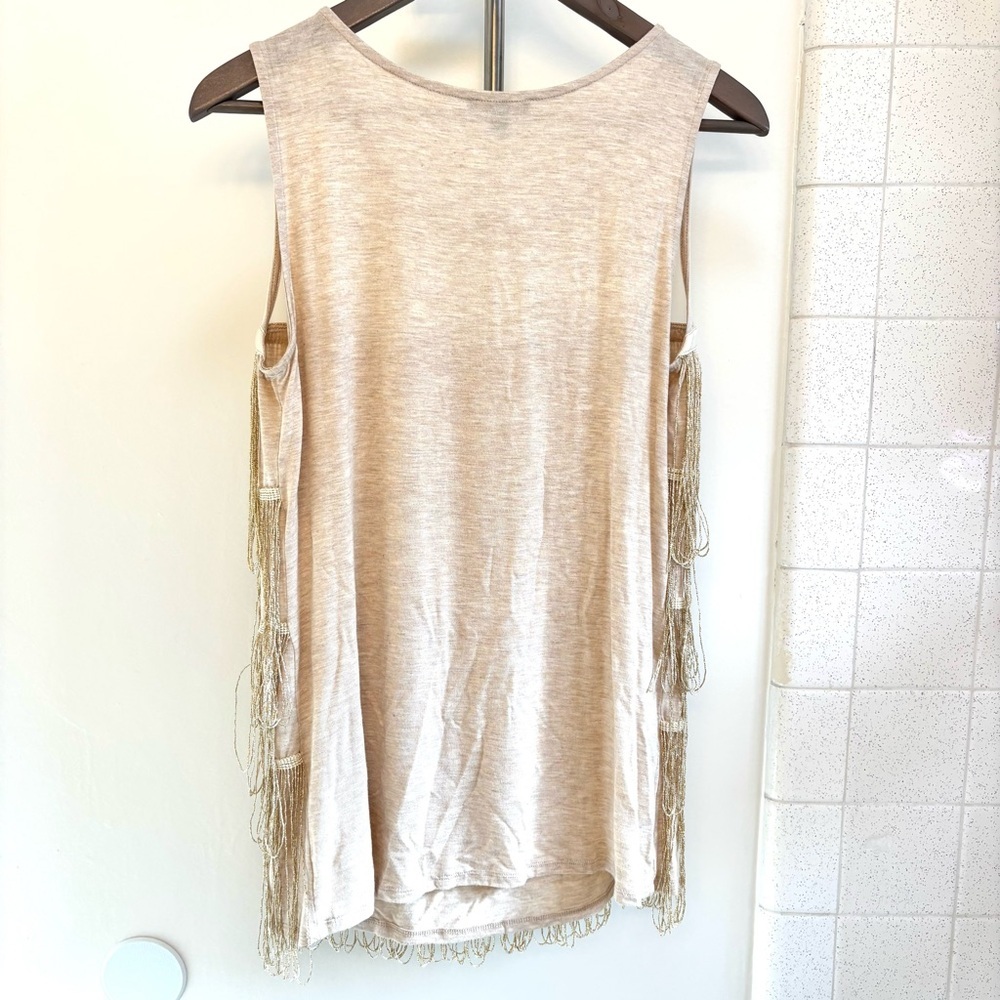 Cupio Fringe Long Tank Top Size Medium Southwestern Sheer Festival Rodeo Cowgirl - Picture 4 of 10